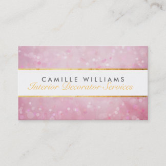 Carte De Visite ETHEREAL BOKEH motif élégant or strip rose
