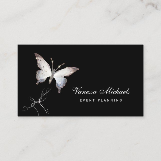 Carte De Visite Ethereal Sparkle Butterfly Elegant Event Planner (Devant)