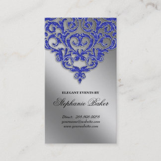 Carte De Visite Étincelle argentée bleue de damassé d'organisateur