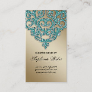 Carte De Visite Étincelle Teal d'or de damassé de bijoux de