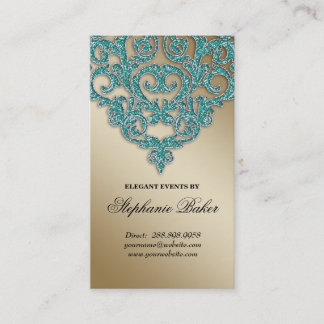 Carte De Visite Étincelle Teal d'or de damassé de bijoux de