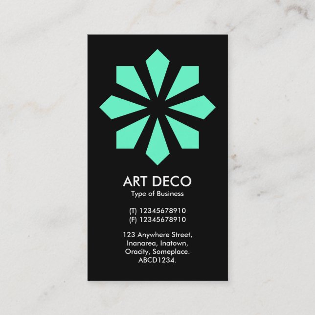 Carte De Visite Etoile à fleurs turquoise Art Déco - Noir (Devant)