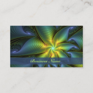 Carte De Visite Etoile Abstraite, Bleu brillant Vert Or Fractal Ar