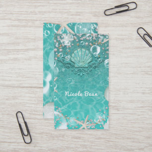 Carte De Visite Étoile de mer enchantée sarcelle et bulles Océan P