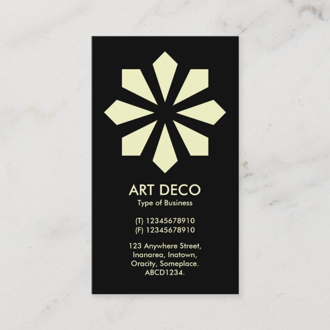 Carte De Visite Etoile Fleur Art Déco Crème - Noir (Devant)