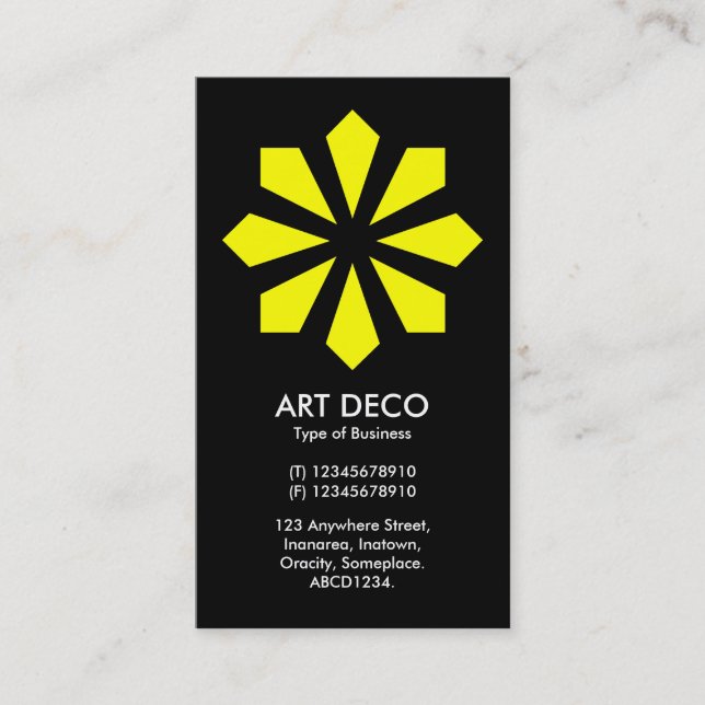 Carte De Visite Etoile Fleur Art Déco Jaune - Noir (Devant)