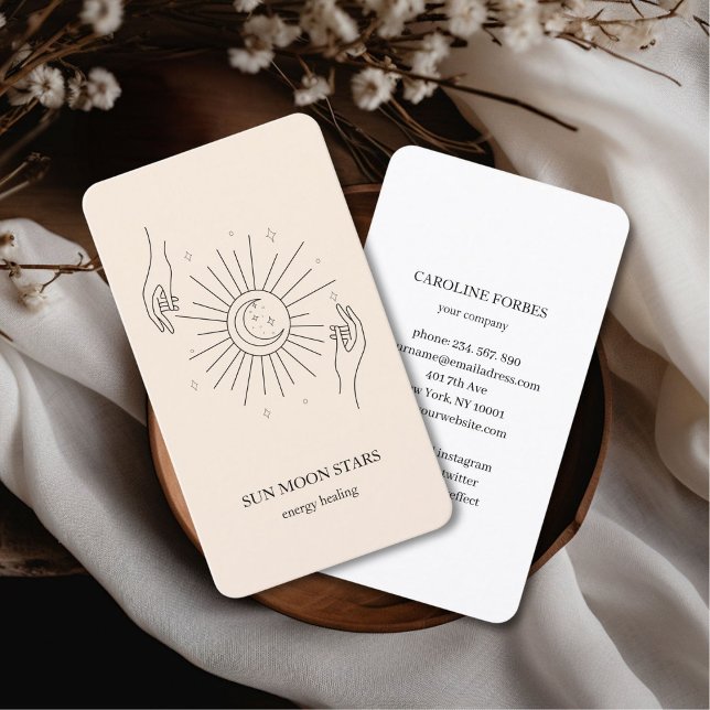 Carte de visite étoile lunaire minimaliste (Minimalistic sun moon star beige Business card)