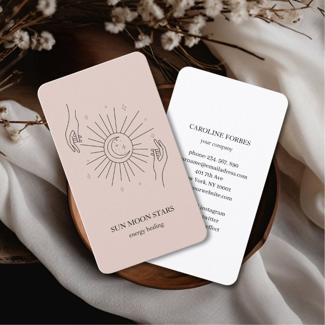 Carte de visite étoile lunaire minimaliste (Minimalistic sun moon star light-brown Business card)