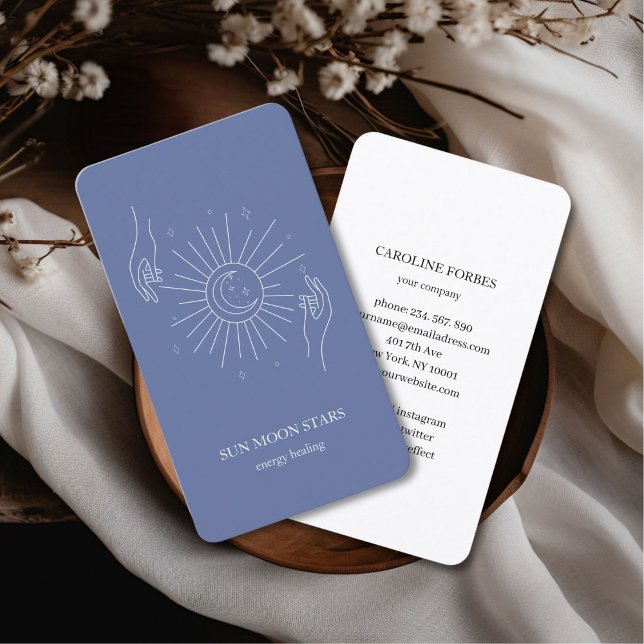 Carte de visite étoile lunaire minimaliste (Minimalistic sun moon star blue Business card)