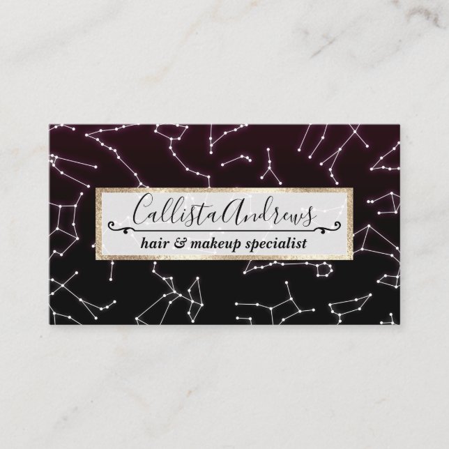 Carte De Visite Étoiles de constellation en zodiaque blanc violet  (Devant)