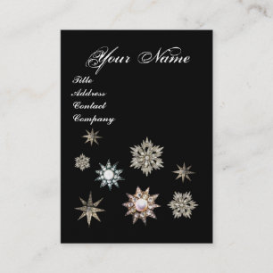 Carte De Visite ÉTOILES DE DIAMONDE ET PLUMES MONOGRAMME, rose, pe