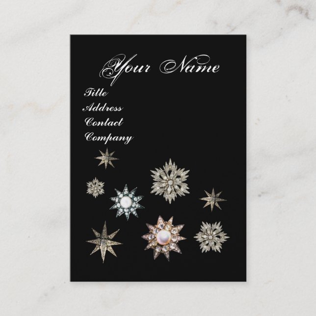 Carte De Visite ÉTOILES DE DIAMONDE ET PLUMES MONOGRAMME, rose, pe (Devant)