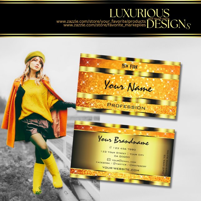 Carte De Visite Étoiles de Parties scintillant brillantes or orang (Créateur téléchargé)