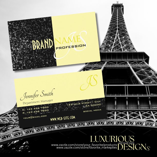 Carte De Visite Étoiles de Parties scintillant jaune clair et noir (Créateur téléchargé)