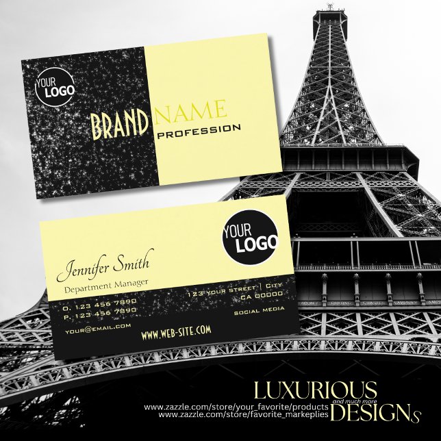 Carte De Visite Étoiles de Parties scintillant jaune clair noir ch (Créateur téléchargé)