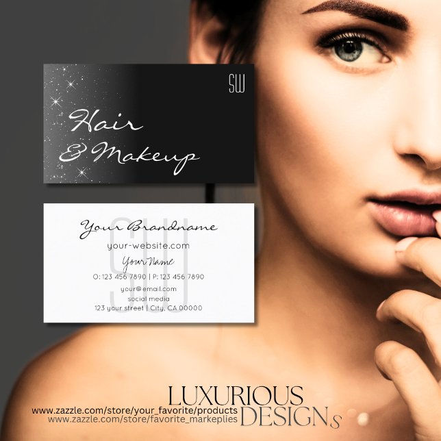 Carte De Visite Étoiles de Parties scintillant noir et blanc avec  (Créateur téléchargé)