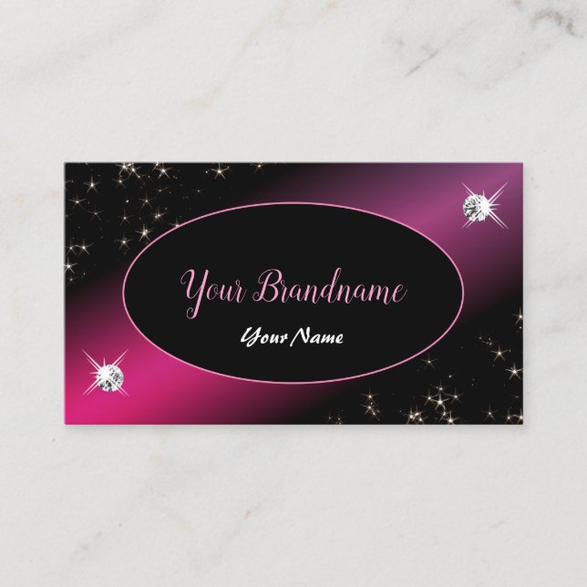 Carte De Visite Etoiles de Parties scintillant rose noire élégant  (Devant)