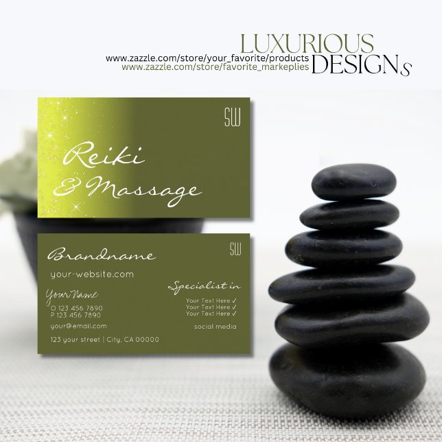 Carte De Visite Étoiles de Parties scintillant vert jaune et olive (Créateur téléchargé)