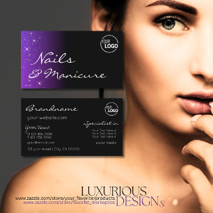 Carte De Visite Étoiles de Parties scintillant violet bleu noir av