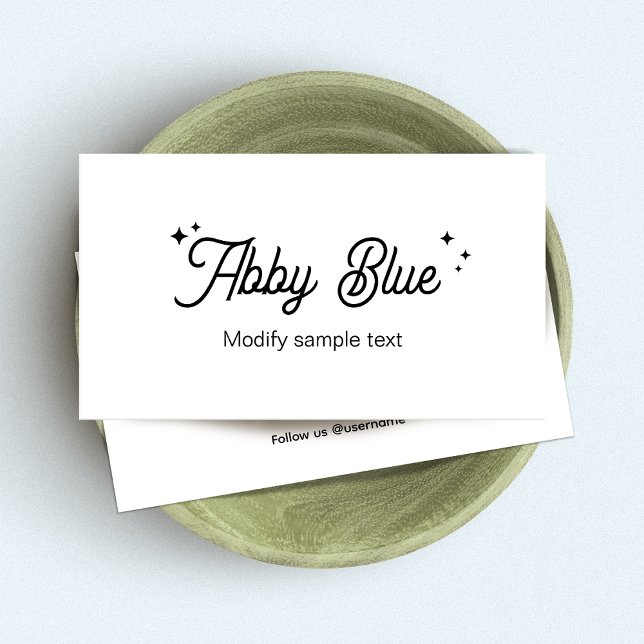 Carte De Visite Étoiles de police de script noir et blanc mignonne (Créateur téléchargé)