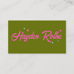 Carte De Visite Étoiles de typographie rétro vert olive rose