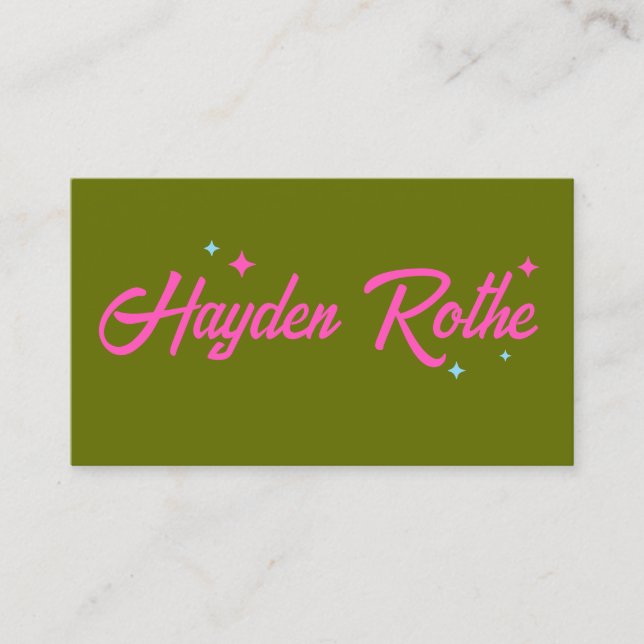 Carte De Visite Étoiles de typographie rétro vert olive rose (Devant)