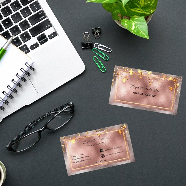 Carte De Visite étoiles d'or rose élégant salon de beauté (Créateur téléchargé)