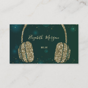 Carte De Visite Étoiles Élégantes Casque Vert Paillettes DJ