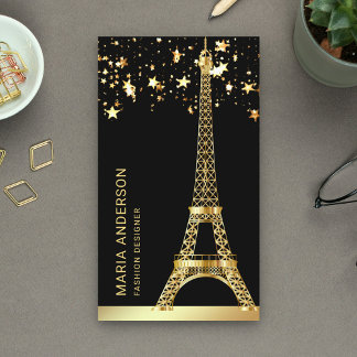 Carte De Visite Étoiles Glam Confettis Feuille d'Or Tour Eiffel Pa