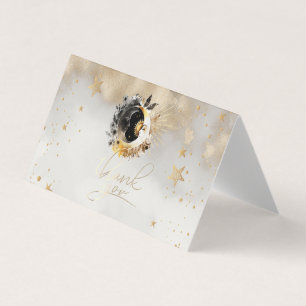 Carte De Visite Étoiles Lunes Fleurs Or Céleste