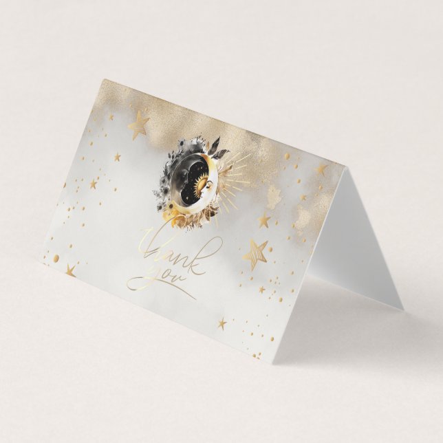 Carte De Visite Étoiles Lunes Fleurs Or Céleste (Devant)