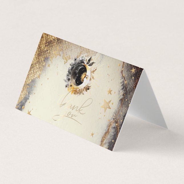 Carte De Visite Étoiles Lunes Or Céleste Foncé (Devant)