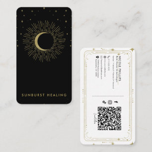 Carte De Visite Étoiles noires et dorées Soleil céleste Moonburst