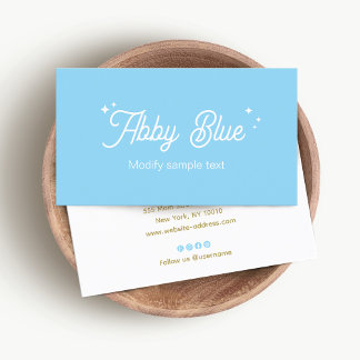 Carte de visite Étoiles Script Rétro Bleu Clair