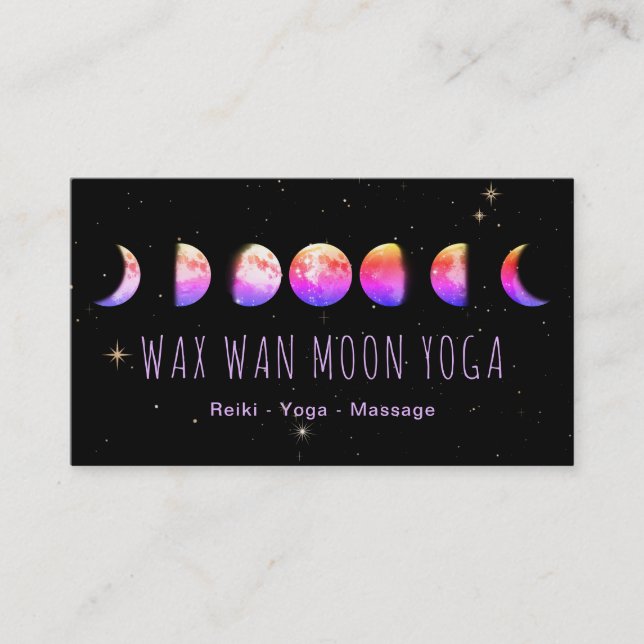 Carte De Visite *~* Étoiles Wax Wan Pink Purple Blue Moon Phases (Devant)