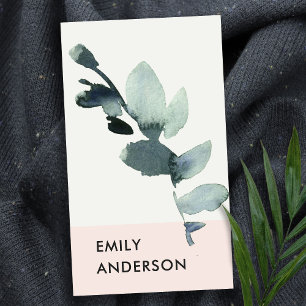 CARTE DE VISITE EUCALYPTUS BRUSH ROSE FOLIAGE BRANCHE EAU COULEUR