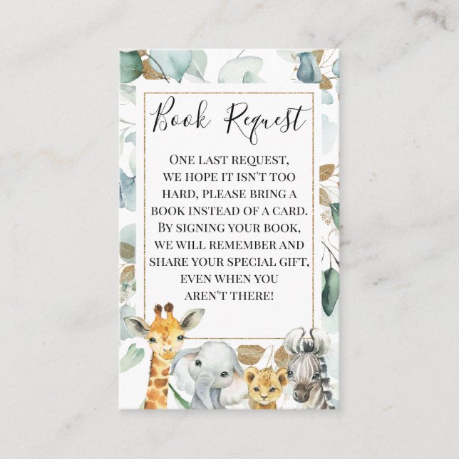 Carte De Visite Eucalyptus Gold Safari Animaux Demande de réservat (Devant)