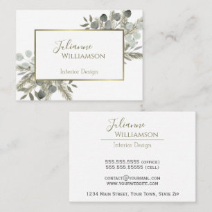 Carte De Visite Eucalyptus & Pine Sage Vert & Or Aquarelle