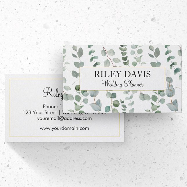 Carte De Visite Eucalyptus Vert et Fleurs Blanches (Front and Back Side)