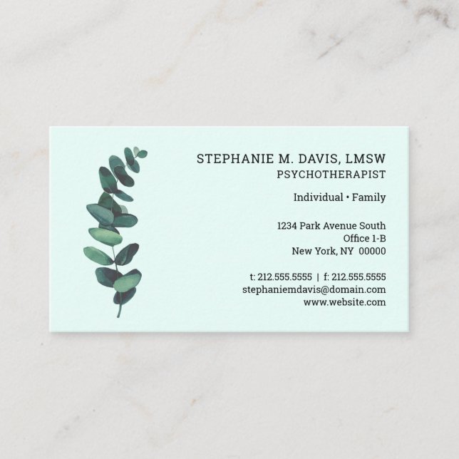 Carte de visite Eucalyptus Vert pour Psychothérape (Devant)