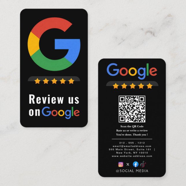 Carte De Visite Évaluer Google Avis QR Code Évaluations Google (Devant / Derrière)