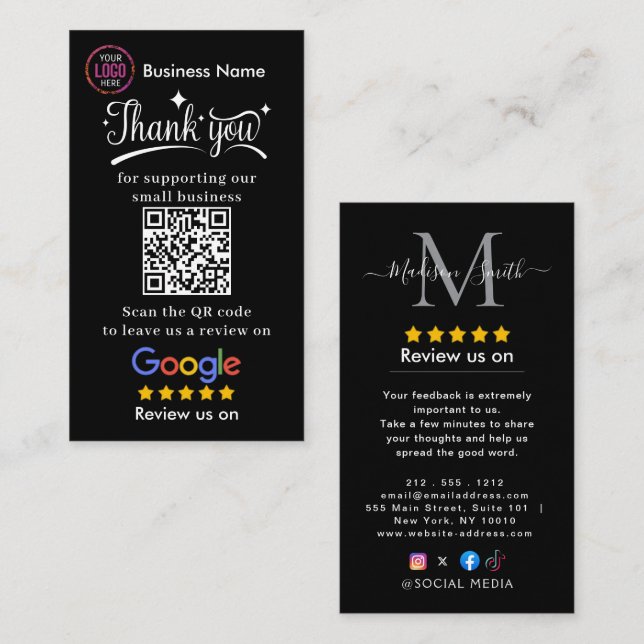 Carte De Visite Évaluer Google Review QR Code Évaluations Google (Devant / Derrière)