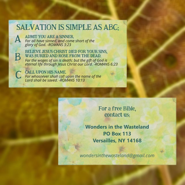 Carte De Visite Évangile ABC Salut Christianisme Évangélisation KJ (Créateur téléchargé)