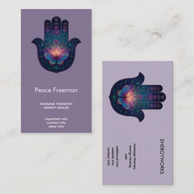 Carte De Visite Éveil du Lotus | Dessin de la Main Hamsa (Devant / Derrière)