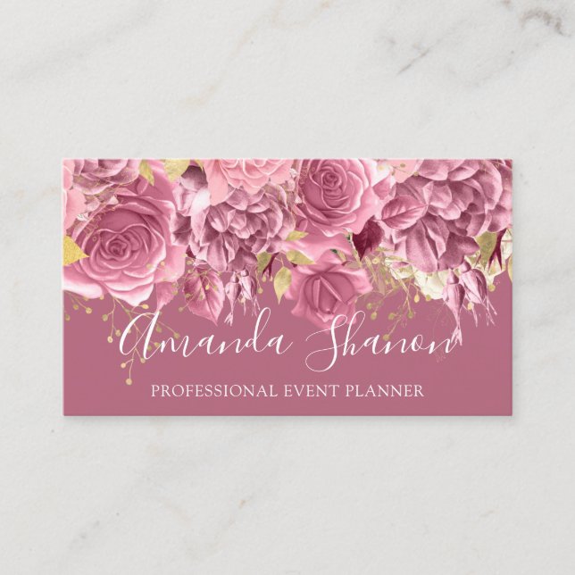 Carte De Visite Evénement Planner Drivers Rose QR Code Logo Floral (Devant)