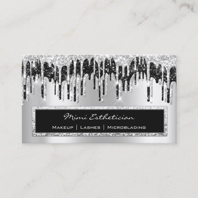 Carte De Visite Événement professionnel Eyelash Rose Silver Black  (Devant)