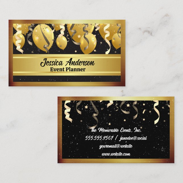 Carte De Visite Événements Balloirs de fête | Confetti | Étoiles (Devant / Derrière)