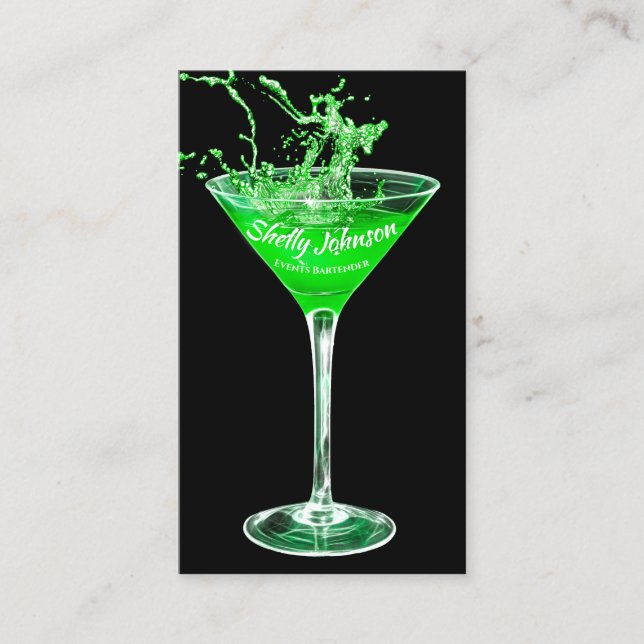Carte De Visite Événements tendance Bartender Neon Green Splash (Devant)