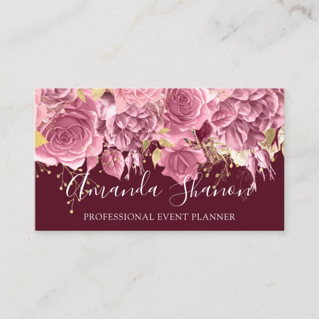 Carte De Visite Event Planner Drives Rose QR Code Logo Bourgogne (Devant)