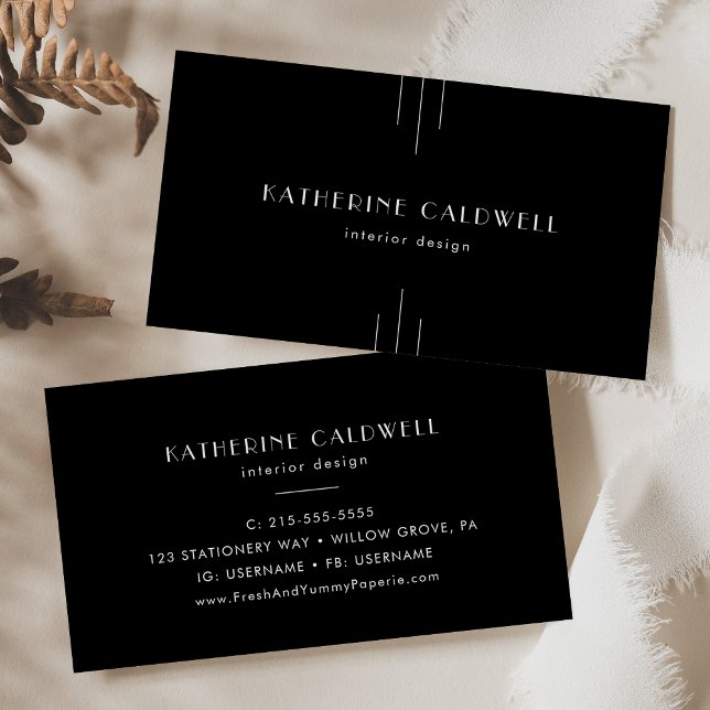 Carte De Visite EVERLY Art Déco Moderne Noir et Blanc (EVERLY Modern Art Deco Black and White Business Card)